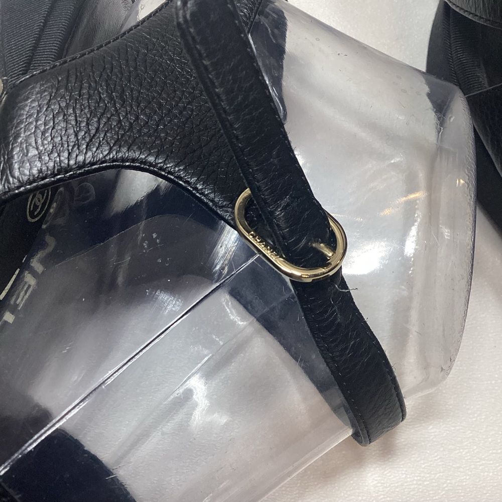 Chanel Calfskin Grosgrain Pearl Wedge‎ Sandals Size EU 38.5 Black - Picture 7 of 16